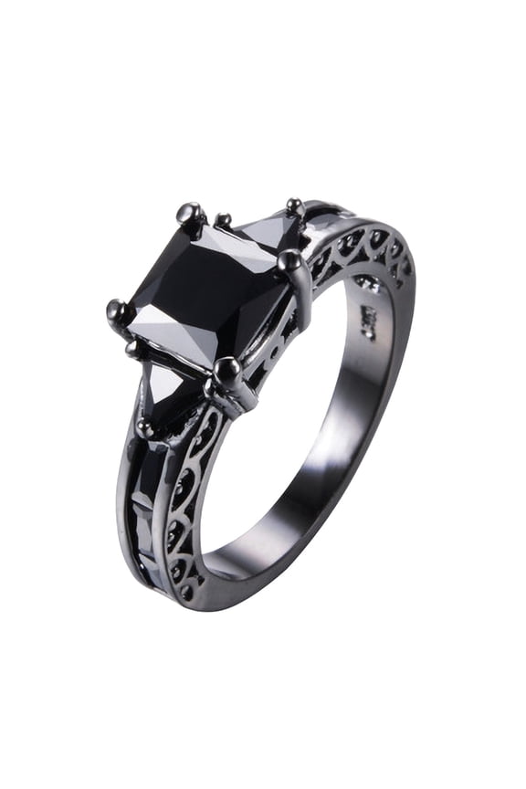 Rings for Her Gorgeous Black Copper Alloy Ring Inlaid with Square Zircons In Various Colors