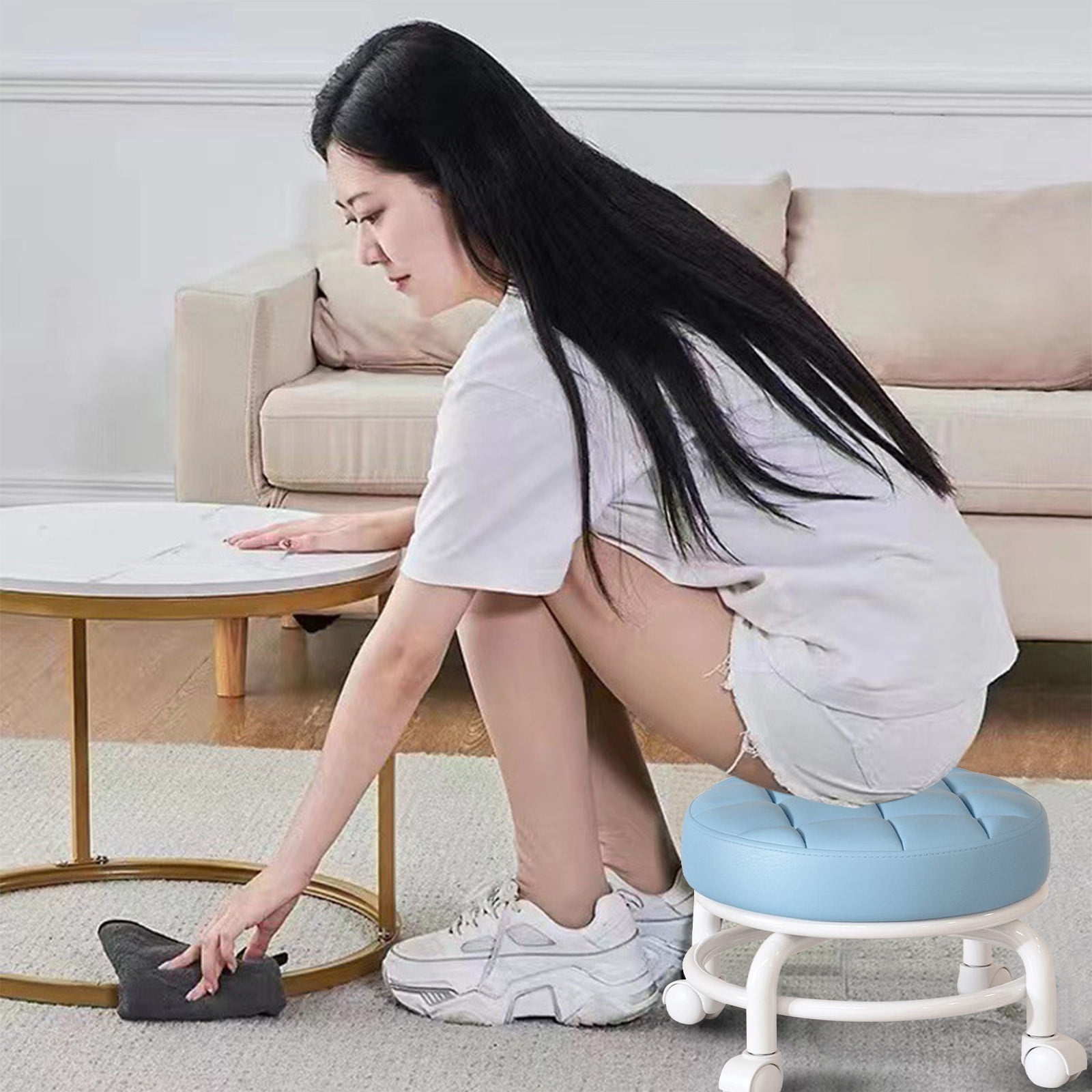 VANLOFE Shoe Bench with Wheels, Multifunctional Low Stool, Rolling