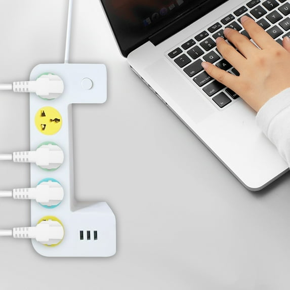 VANLOFE Smart socket Travel Power Strip6.56Ft Extension Cord With 3 USB Ports And 5-OutletUltra-Compact Wide Spaced Multi Outlets Plugs SocketsRoomFor RoomWork