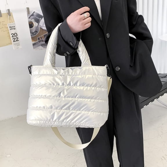 VANLOFE Storage & Organization Women's Tote Bag Large Shoulder Bag Tote Padded Winter Handbag Space Tote Bag Feather Shoulder Bag Shopping