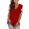 thumbnail image 1 of VANLOFE Summer T-Shirts Red Blouses for Women Gift for Gradution Women's Lace Short Sleeve V-Neck T-Shirt Loose Casual Summer Tee Tops, 1 of 1