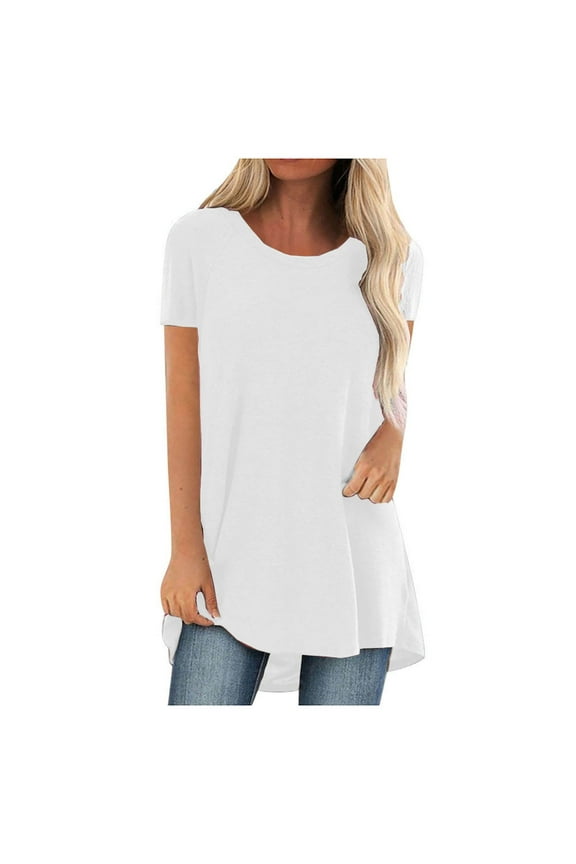 Summer T-Shirts White Women Tops Gift for Daughter Women's Long Shirt Short Sleeve T-Shirt Oversize Tops Large Sizes Summer O-Neck Casual Loose Blouse Casual Basic Tee Tunic Tops