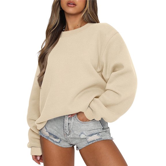 VANLOFE Sweatshirt Women Casual Pink Crew Neck Shirts Trendy Long Sleeve Loose Fit Tops Pullover Solid Oversized Sweatshirts S-2XL
