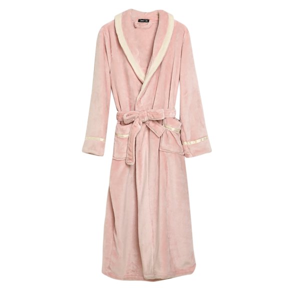 VANLOFE Unisex Warm Pajamas Household Clothes Solid Bathrobe Lengthened Night-robe Man's Nightgown Casual Robes Pink Robes Sleepwear for Woman M