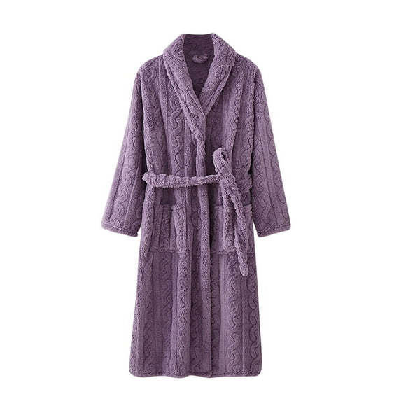 VANLOFE Unisex Warm Pajamas Household Clothes Solid Bathrobe Lengthened Night-robe Man's Nightgown Casual Robes Purple Robes Sleepwear for Woman XL