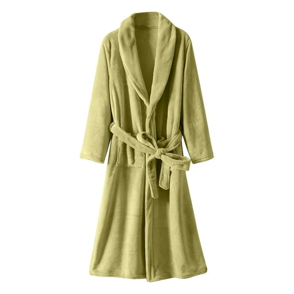 VANLOFE Unisex Warm Pajamas Household Clothes Solid Bathrobe Lengthened Night-robe Man's Nightgown Casual Robes Yellow Robes Sleepwear for Woman XL-4XL