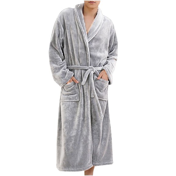 VANLOFE Unisex Warm Pajamas Household Clothes Solid Bathrobe Lengthened Night-robe Woman's Nightgown Casual Robes Gray Robes Sleepwear for Woman M-3XL
