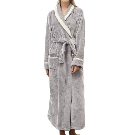 VANLOFE Unisex Warm Pajamas Household Clothes Solid Bathrobe Lengthened Night-robe Woman's Nightgown Casual Robes Gray Robes Sleepwear for Woman 3XL