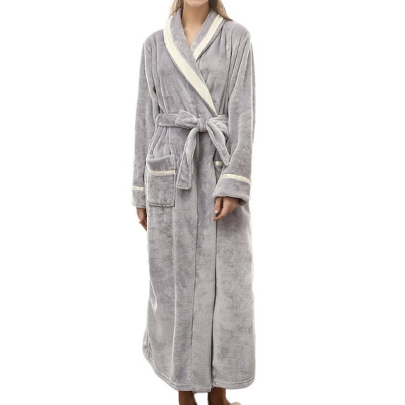 VANLOFE Unisex Warm Pajamas Household Clothes Solid Bathrobe Lengthened Night-robe Woman's Nightgown Casual Robes Gray Robes Sleepwear for Woman XL
