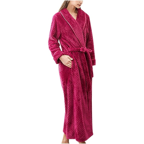 VANLOFE Unisex Warm Pajamas Household Clothes Solid Bathrobe Lengthened Night-robe Woman's Nightgown Casual Robes Hot Pink Robes Sleepwear for Woman 3XL