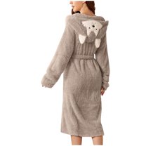 VANLOFE Unisex Warm Pajamas Household Clothes Solid Bathrobe Lengthened Night-robe Woman's Nightgown Hooded Robes Gray Robes Sleepwear for Woman S-2XL