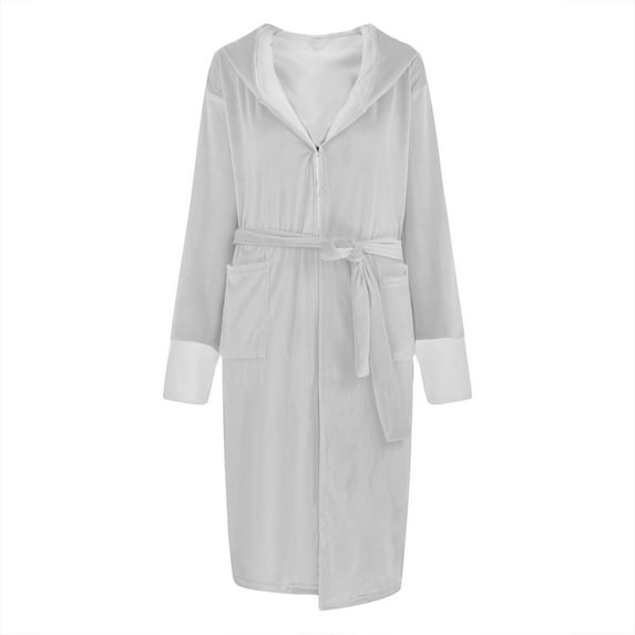 VANLOFE Unisex Warm Pajamas Household Clothes Solid Bathrobe Lengthened Night-robe Woman's Nightgown Hooded Robes Gray Robes Sleepwear for Woman S-5XL