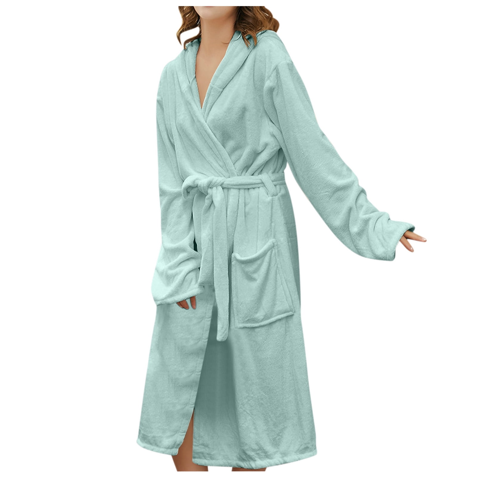 VANLOFE Unisex Warm Pajamas Household Clothes Solid Bathrobe Lengthened ...