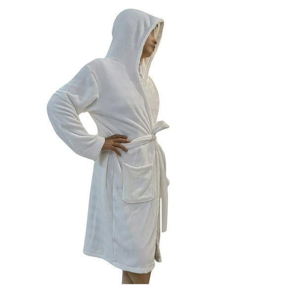 VANLOFE Unisex Warm Pajamas Household Clothes Solid Bathrobe Lengthened Night-robe Woman's Nightgown Hooded Robes White Robes Sleepwear for Woman M-3XL