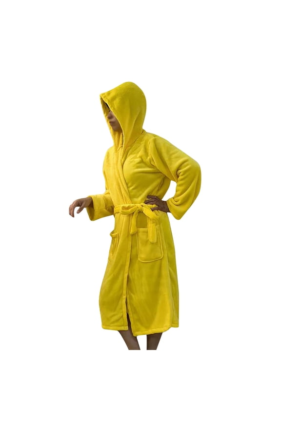 Unisex Warm Pajamas Household Clothes Solid Bathrobe Lengthened Night-robe Woman's Nightgown Hooded Robes Yellow Robes Sleepwear for Woman M-3XL