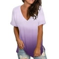 thumbnail image 1 of VANLOFE V-Neck T-Shirts Purple T-Shirts for Women Women's Fashion Gradient Printed Blouse V-neck Short Sleeve Loose T-shirt Tops, 1 of 7