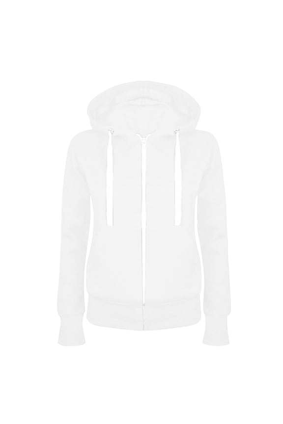 White Hoodies for Women Fashion Women Casual Hooded Slim Zipper Fleece Sweater Coat Long Sleeve Solid Color Coat 2XL(S-2XL)