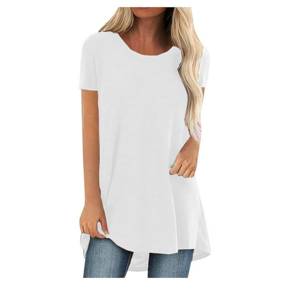 VANLOFE White Women's Long Shirt Short Sleeve T-Shirt Oversize Tops Large Sizes Summer O-Neck Casual Loose Blouse Casual Basic Tee Tunic Tops