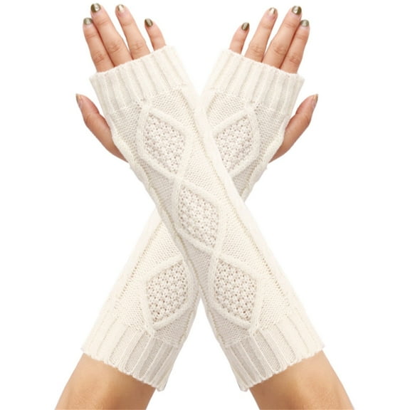 VANLOFE Winter White Gloves Knitted Cold Proof Gloves Gloves Wrist Arm Warmer Gloves Fingerless Gloves Convenient for work