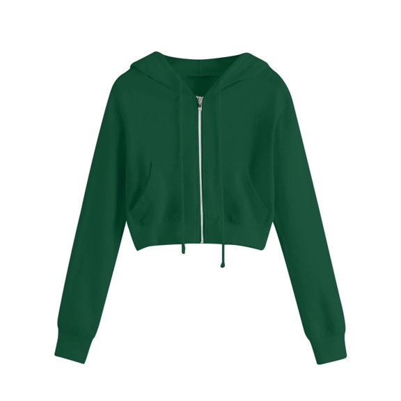 VANLOFE Women's Crop Hoodie Long Sleeve Crop Sweatshirt for Women Fashion Warm Sweatshirt for Teens Girls Green M