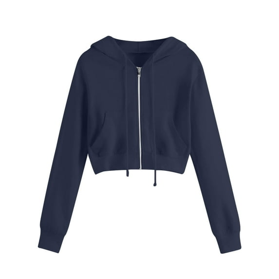 VANLOFE Women's Crop Hoodie Long Sleeve Crop Sweatshirt for Women Soft Loose Sweatshirt for Teens Girls Blue S