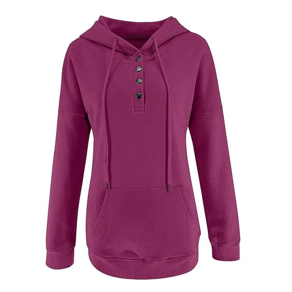 VANLOFE Women's Hoodie Sweatshirt Long Sleeve 1/4 Button Closure Drawstring Pullover Hooded Tops