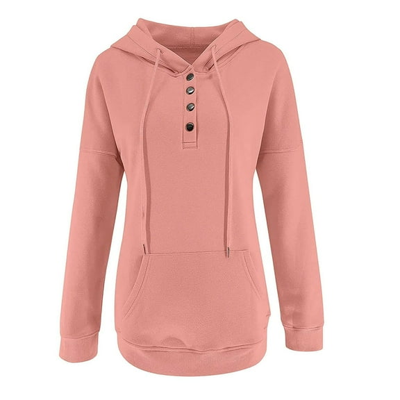 VANLOFE Women's Hoodie Sweatshirt Long Sleeve 1/4 Button Closure Drawstring Pullover Hooded Tops