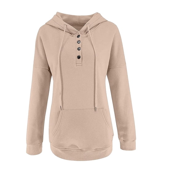 VANLOFE Women's Hoodie Sweatshirt Long Sleeve 1/4 Button Closure Drawstring Pullover Hooded Tops