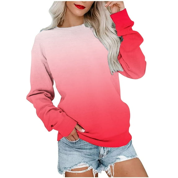 VANLOFE Women's Long Sleeve Sweatshirt Women's Tie-Dye Round-Neck Sweatshirt Casual Fashion Sweatshirt for Women Red Sweatshirt M