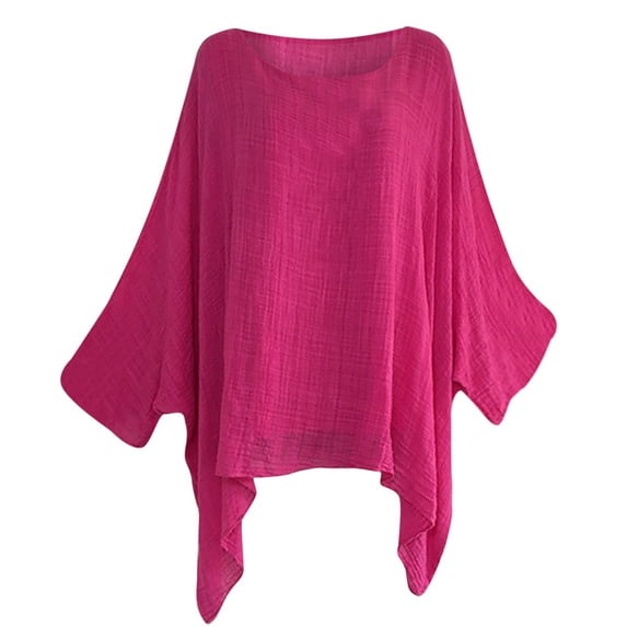 VANLOFE Women's Shirts Long Sleeve Shirts For Women Fashion Woman O-Neck Short Sleeve T-Shirt Summer Solid Loose Blouse TopsBlouses For Women Fashion Hot Pink