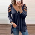thumbnail image 1 of VANLOFE Women's Shirts Long Sleeve Shirts For Women Women Casual Long SleeveＶ-Neck Zipper Hollow Out T-Shirt Blouse TopsBlouses For Women Fashion Navy, 1 of 1