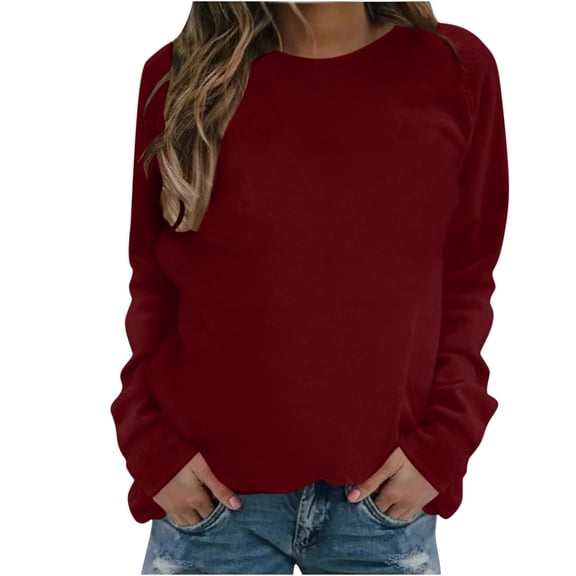 VANLOFE Women's Solid Color Long Sleeve Sweatshirt Crewneck Sweatshirt for Women Women's Fashion Trendy Wine Sweatshirt XL