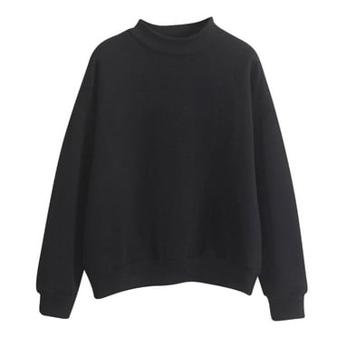 VANLOFE Women's Solid Color Long Sleeve Sweatshirt Crewneck Sweatshirt for Women Women's Fashion Warm Black Sweatshirt 2XL