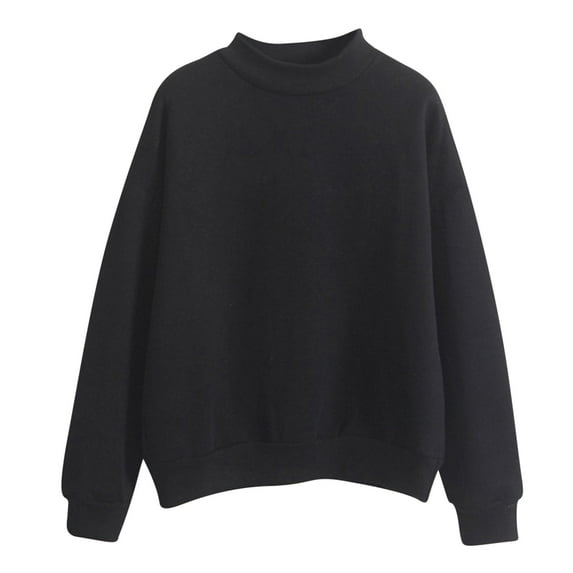 VANLOFE Women's Solid Color Long Sleeve Sweatshirt Crewneck Sweatshirt for Women Women's Fashion Warm Black Sweatshirt 2XL