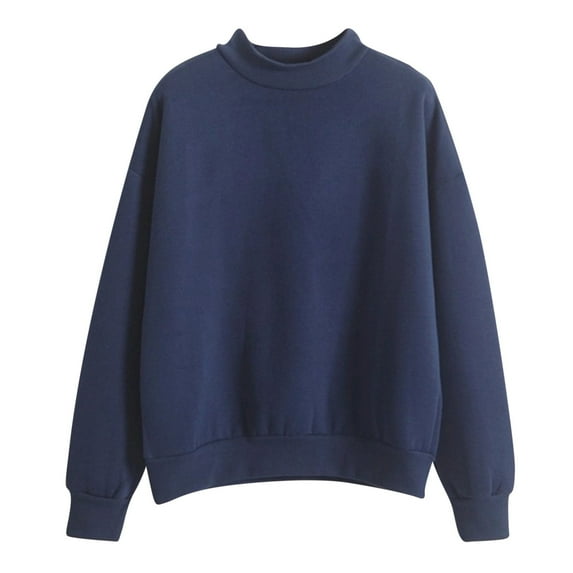 VANLOFE Women's Solid Color Long Sleeve Sweatshirt Crewneck Sweatshirt for Women Women's Fashion Warm Navy Sweatshirt XL