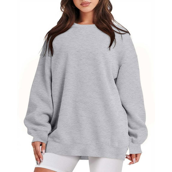 VANLOFE Women's Solid Color Long Sleeve Sweatshirt Crewneck Sweatshirt for Women Women's Soft Trendy Gray Sweatshirt L