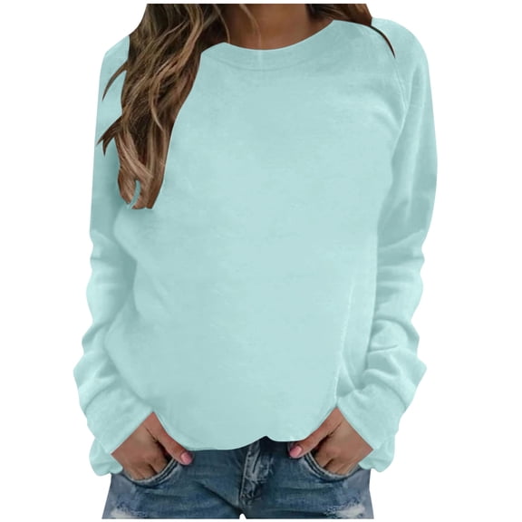 VANLOFE Women's Solid Color Long Sleeve Sweatshirt Crewneck Sweatshirt for Women Women's Soft Trendy Mint Green Sweatshirt L