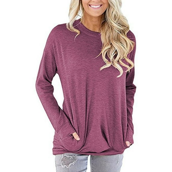 VANLOFE Women's Solid Color Long Sleeve Sweatshirt Crewneck Sweatshirt for Women Women's Soft Trendy Purple Sweatshirt 2XL
