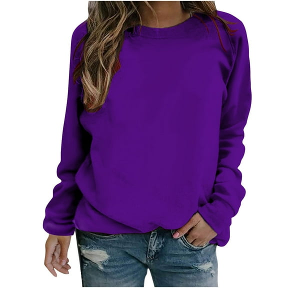VANLOFE Women's Solid Color Long Sleeve Sweatshirt Crewneck Sweatshirt for Women Women's Soft Trendy Purple Sweatshirt XL