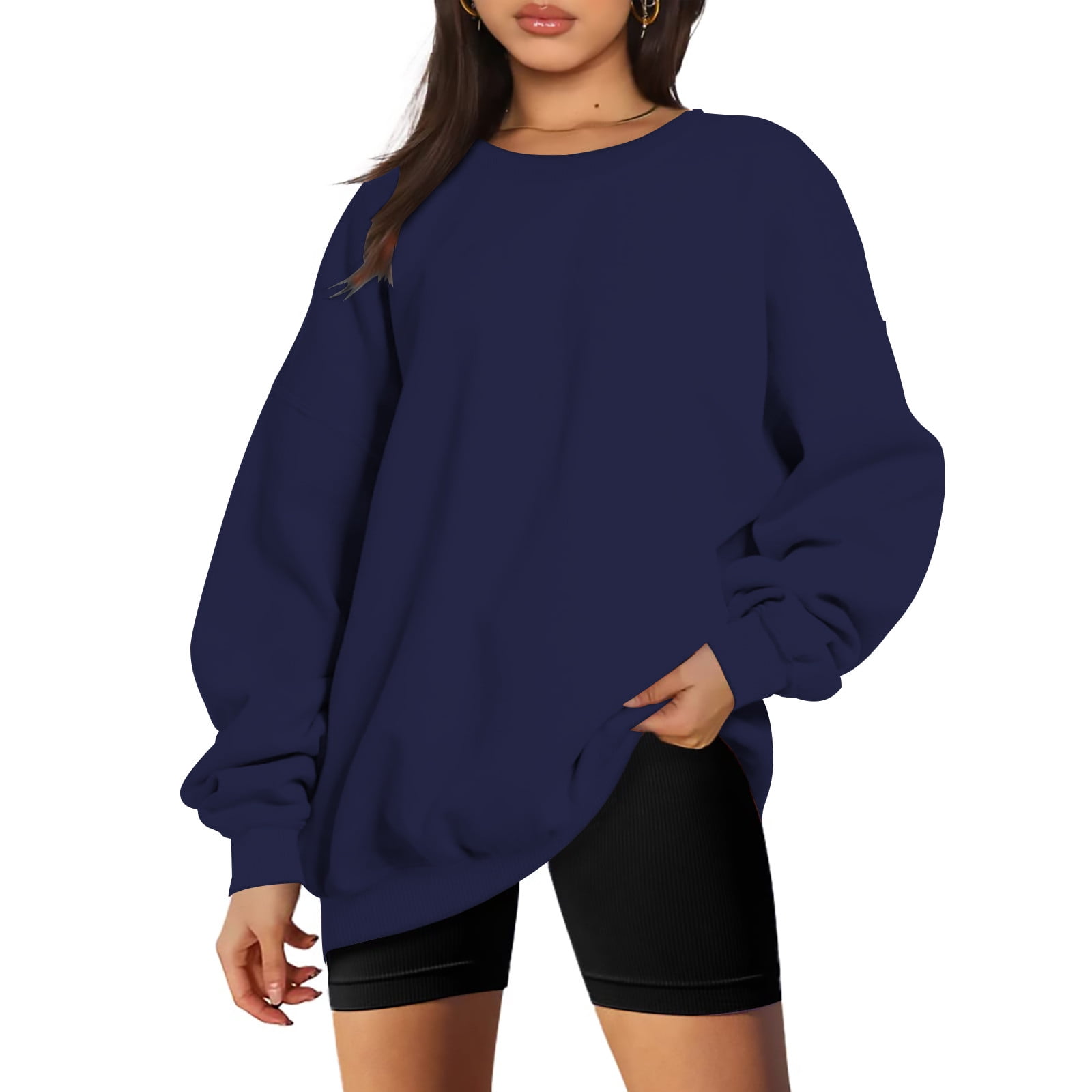 VANLOFE Women's Solid Color Long Sleeve Sweatshirt Crewneck Sweatshirt ...