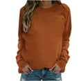 thumbnail image 1 of VANLOFE Women's Solid Color Long Sleeve Sweatshirt Crewneck Sweatshirt for Women Women's Washed Trendy Brown Sweatshirt L, 1 of 4