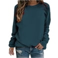 thumbnail image 1 of VANLOFE Women's Solid Color Long Sleeve Sweatshirt Crewneck Sweatshirt for Women Women's Washed Trendy Dark Blue Sweatshirt 2XL, 1 of 7