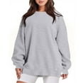 thumbnail image 1 of VANLOFE Women's Solid Color Long Sleeve Sweatshirt Crewneck Sweatshirt for Women Women's Washed Warm Gray Sweatshirt 2XL, 1 of 3