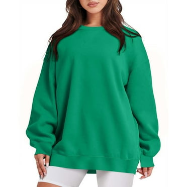 VANLOFE Women's Solid Color Long Sleeve Sweatshirt Crewneck Sweatshirt for Women Women's Washed Warm Green Sweatshirt 2XL
