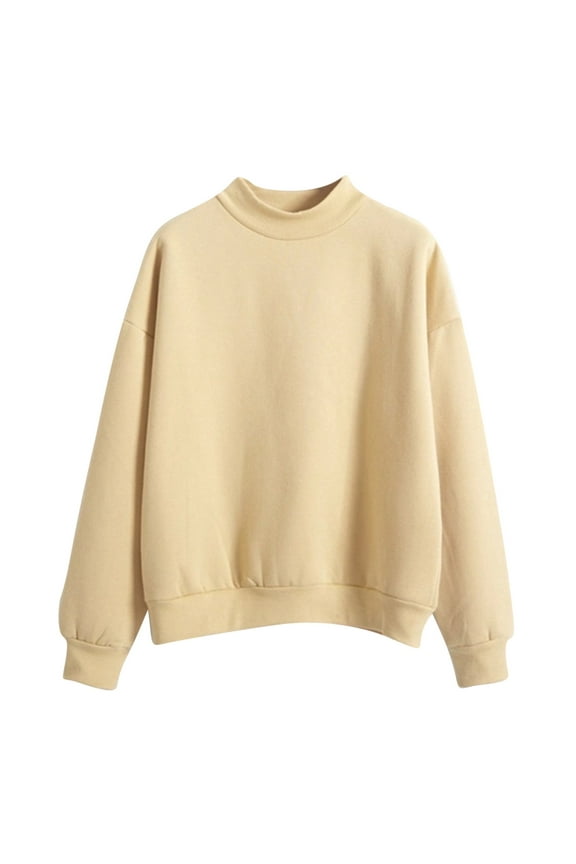 Women's Solid Color Long Sleeve Sweatshirt O-Neck Sweatshirt for Women Women's Fashion Warm Yellow Sweatshirt M