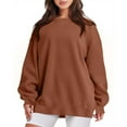 thumbnail image 1 of VANLOFE Women's Solid Color Long Sleeve Sweatshirt O-Neck Sweatshirt for Women Women's Washed Trendy Brown Sweatshirt M, 1 of 3