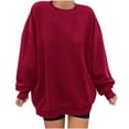 thumbnail image 1 of VANLOFE Women's Solid Color Long Sleeve Sweatshirt O-Neck Sweatshirt for Women Women's Washed Trendy Wine Sweatshirt M, 1 of 4