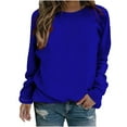 thumbnail image 1 of VANLOFE Women's Solid Color Long Sleeve Sweatshirt O-Neck Sweatshirt for Women Women's Washed Warm Blue Sweatshirt M, 1 of 5