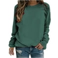 thumbnail image 1 of VANLOFE Women's Solid Color Long Sleeve Sweatshirt Round-Neck Sweatshirt for Women Women's Soft Warm Blue Sweatshirt S, 1 of 7