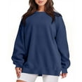 thumbnail image 1 of VANLOFE Women's Solid Color Long Sleeve Sweatshirt Round-Neck Sweatshirt for Women Women's Washed Trendy Dark Blue Sweatshirt S, 1 of 3